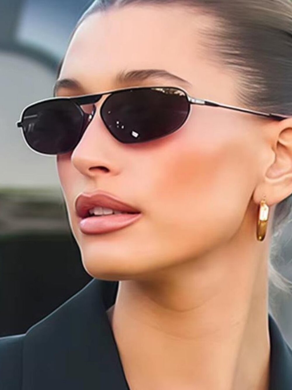 Retro Metal Single Beam Small Frame Oval Sunglasses